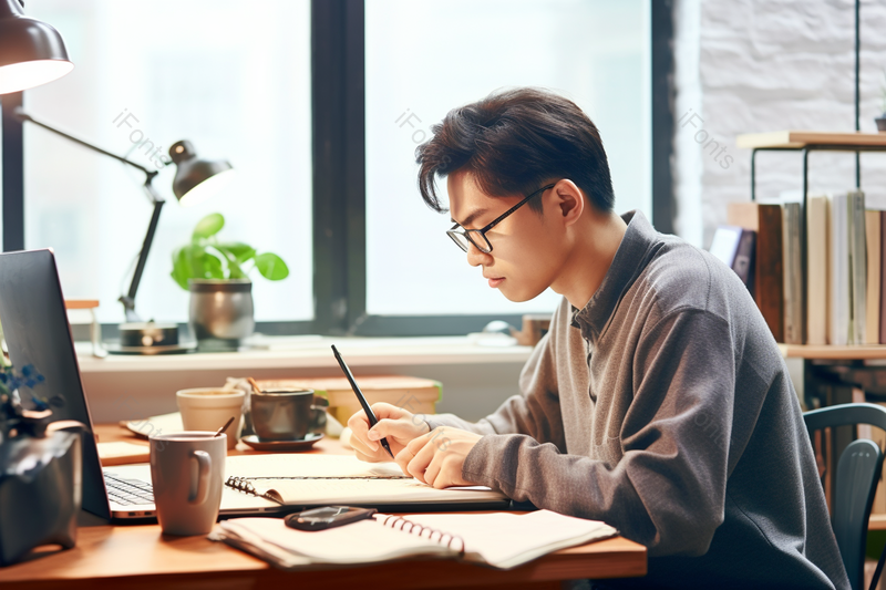 黑发亚洲青年男设计师办公记录笔记,高清,摄影图,摄影图片,图片大全,摄影图免费下载